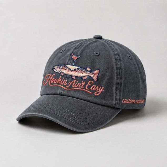 Hookin Aint Easy Custom Name Embroidered Fishing Trout Hat For Woman