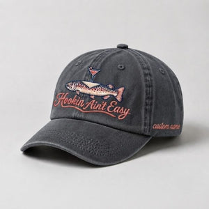 Hookin Aint Easy Custom Name Embroidered Fishing Trout Hat For Woman - 1