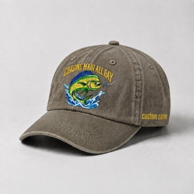 Chasing Mahi All Day Custom Name Embroidered Fishing Hat For Offshore Angler