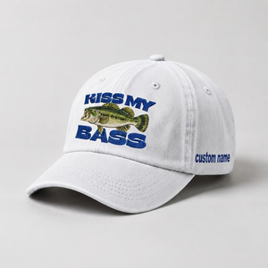 Kiss My Bass Custom Name Hat, Embroidered Fishing Gift For Men - 4