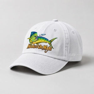Hooked On Mahi Custom Name Embroidered Fishing Hat, Dorado Fish Cap - 4