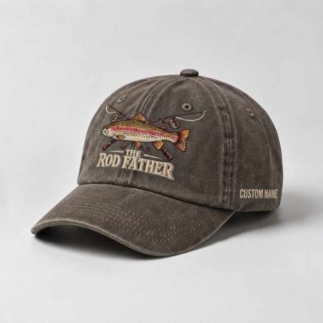 The Rod Father Hat Custom Name Rainbow Trout Embroidered Hat