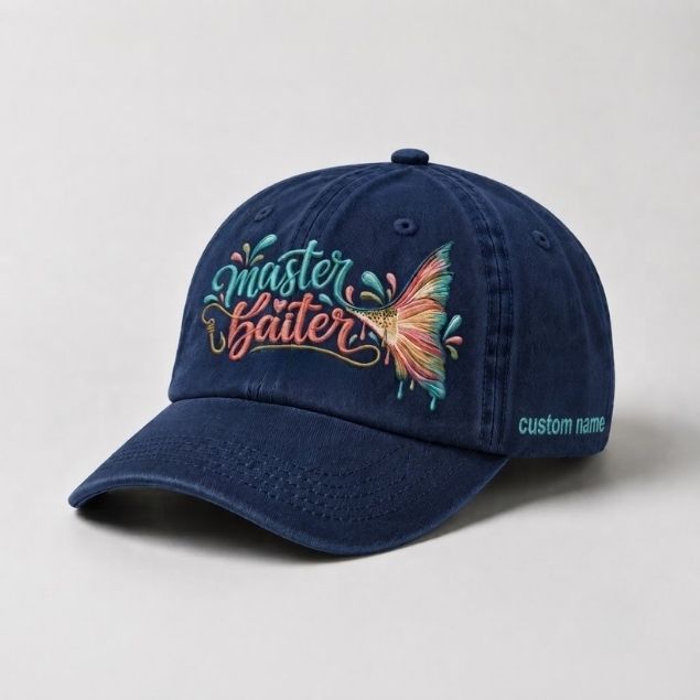 Master Baiter Rainbow Trout Tail Custom Name Embroidered Hat Fishing for Women, Cute Outdoor Gift