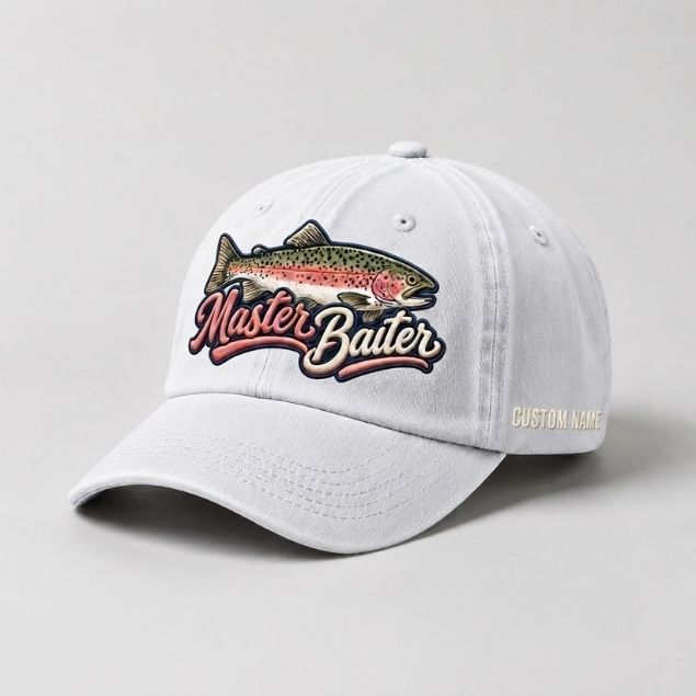 Master Baiter Trout Fishing Custom Name  Embroidered Cap, Cute Fish Outdoors Hat Gift for Women