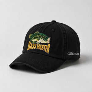 Master Baiter Bass Fishing Hat, Largemouth Bass Embroidered Cap with Custom Name - 2