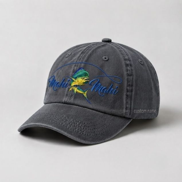 Mahi Mahi Custom Name Embroidered Fishing Hat, Dorado Fish Cap