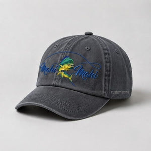 Mahi Mahi Custom Name Embroidered Fishing Hat, Dorado Fish Cap - 1