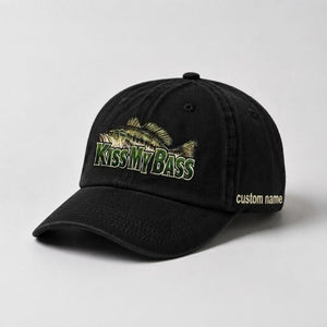 Kiss My Bass Custom Name Embroidered Hat, Largemouth Bass Fishing Cap Gift - 2