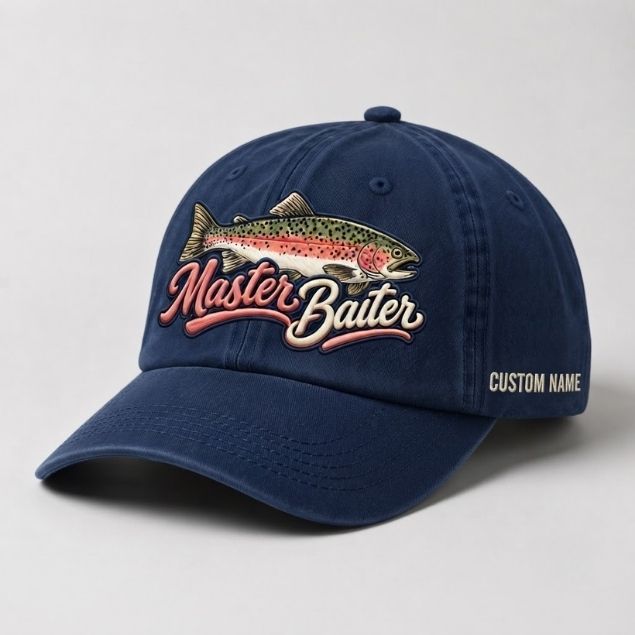 Master Baiter Trout Fishing Custom Name  Embroidered Cap, Cute Fish Outdoors Hat Gift for Women
