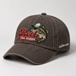 Grandpa Bass Fishing Dad Hat, Custom Name Embroidered Baseball Cap - 5