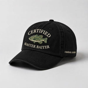 Certified Master Baiter Embroidered Hat, Custom Name Fishing Hat, Funny Bass Fishing Cap, Outdoor Angler Gift - 2