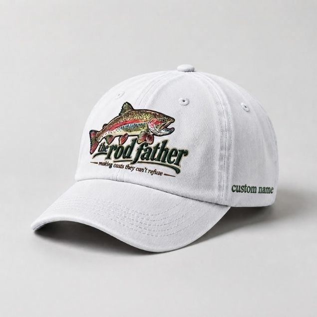 The Rod Father Custom Name Trout Fishing Embroidered Hat, Angler Lifestyle Cap