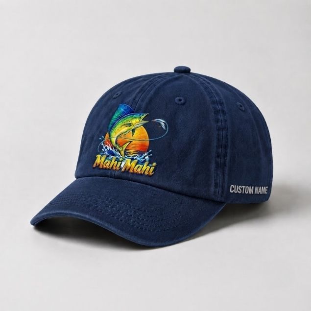 Mahi Mahi Custom Name Embroidered Fishing Hat, Saltwater Fishing Gift