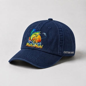 Mahi Mahi Custom Name Embroidered Fishing Hat, Saltwater Fishing Gift - 3