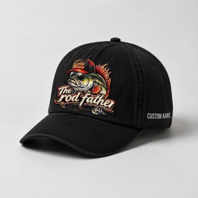 The Rod Father Hat Custom Name Largemouth Bass Embroidered Hat Fishing