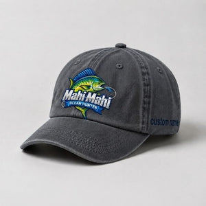 Mahi Mahi Ocean Hunter Custom Name Embroidered Fishing Hat, Offshore Angler Hat - 1