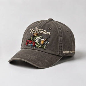 The Rod Father Largemouth Bass Embroidered Hat, Custom Name Fishing Cap, Vintage Bass Fishing Hat - 5