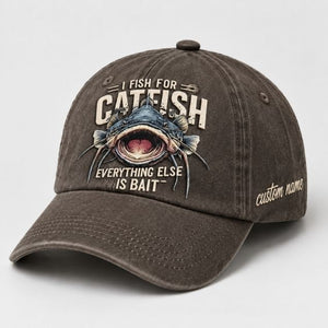 I Fish For Catfish  Everything Else Is Bait Embroidered Baseball Cap, Custom Name Fishing Hat, Vintage Catfish Graphic Trucker Style Hat - 5