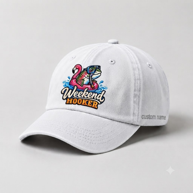 Weekend Hooker Rainbow Trout Embroidered Hat Custom Name Fishing