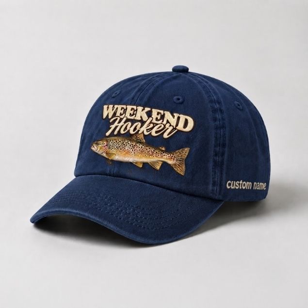 Weekend Hooker Hat Custom Name Brown Trout Fishing Embroidered