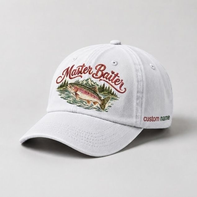 Master Baiter Rainbow Trout Hat Fishing Custom Name Embroidered Cap