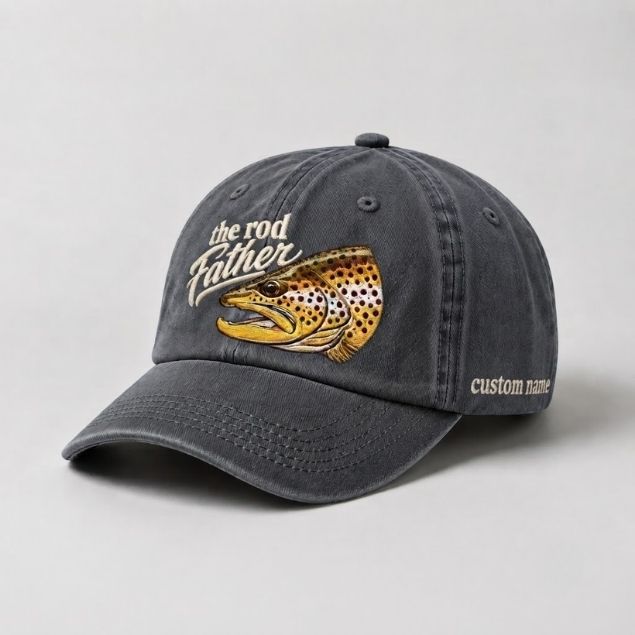 The Rod Father Trout Embroidered Hat, Custom Name Fishing Hat For Fisherman