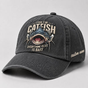 I Fish For Catfish  Everything Else Is Bait Embroidered Baseball Cap, Custom Name Fishing Hat, Vintage Catfish Graphic Trucker Style Hat - 1
