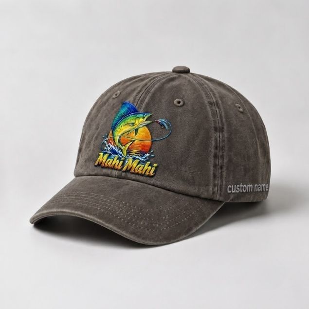 Mahi Mahi Custom Name Embroidered Fishing Hat, Saltwater Fishing Gift
