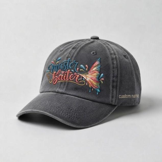 Master Baiter Rainbow Trout Tail Custom Name Embroidered Hat Fishing for Women, Cute Outdoor Gift