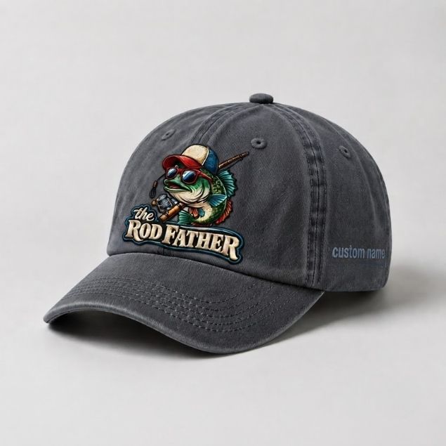 The Rod Father Bass Fishing, Custom Name Embroidered Hat, Funny Largemouth Bass Fisherman Hat, Fishing Gift