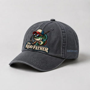 The Rod Father Bass Fishing, Custom Name Embroidered Hat, Funny Largemouth Bass Fisherman Hat, Fishing Gift - 1