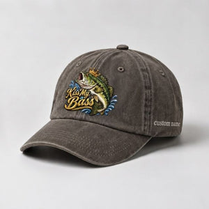 Kiss My Bass Custom Name Embroidered Hat, Crown Largemouth Bass Cap - 5