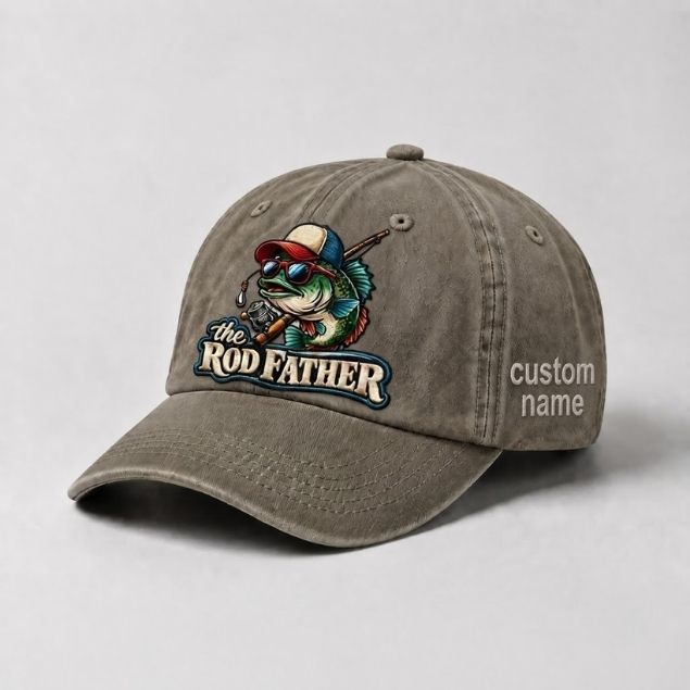 The Rod Father Bass Fishing, Custom Name Embroidered Hat, Funny Largemouth Bass Fisherman Hat, Fishing Gift