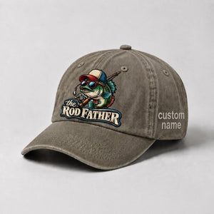 The Rod Father Bass Fishing, Custom Name Embroidered Hat, Funny Largemouth Bass Fisherman Hat, Fishing Gift - 6