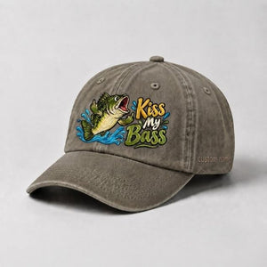 Kiss My Bass Custom Name Embroidered Hat Largemouth Bass Fishing - 6