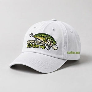 Women Want Me Fish Fear Me Largemouth Bass Lure Embroidered Custom Name Fishing Cap, Funny Bass Fishing Gift - 4