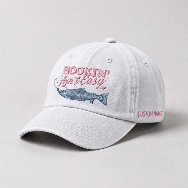 Hookin' Ain'T Easy Trout Fishing Embroidered Hat, Custom Name Hat  Fisherman Gift For Women