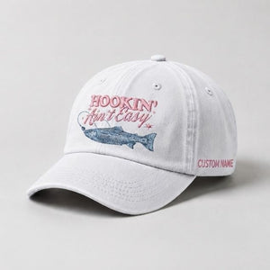 Hookin' Ain'T Easy Trout Fishing Embroidered Hat, Custom Name Hat  Fisherman Gift For Women - 4