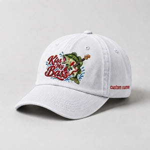 Kiss My Bass Custom Name Embroidered Hat, Largemouth Bass Guitar Fishing Hat - 4