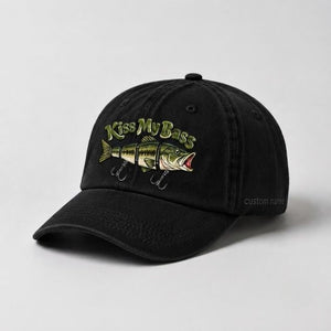 Kiss My Bass Custom Name Embroidered Hat Largemouth Bass Fishing Lure Cap - 2
