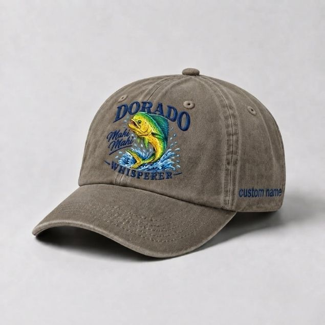 Dorado Mahi Mahi Whisperer Custom Name Embroidered Hat, Mahi Mahi Fishing Hat