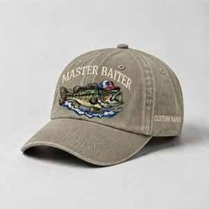 Master Baiter Bass Fishing Hat, Largemouth Bass Wave Embroidery Cap with Custom Name - 6
