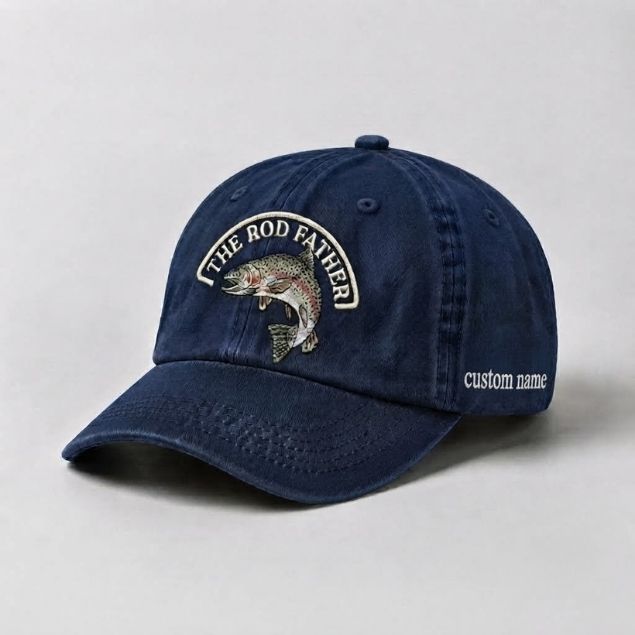 The Rod Father Hat Custom Name Rainbow Trout Embroidered Fishing