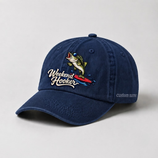 Weekend Hooker Custom Largemouth Bass Embroidered Hat, Surfing Bass Fishing Cap