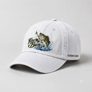 Kiss My Bass Custom Name Embroidered Hat, Fishing Lure Angler Cap - 4
