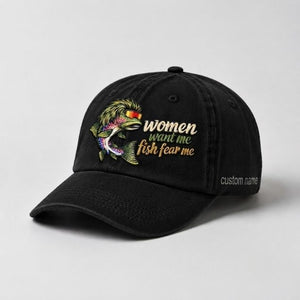 Women Want Me Fish Fear Me Rainbow Trout Embroidered Custom Name Fishing Cap, Funny Trout Gift - 2