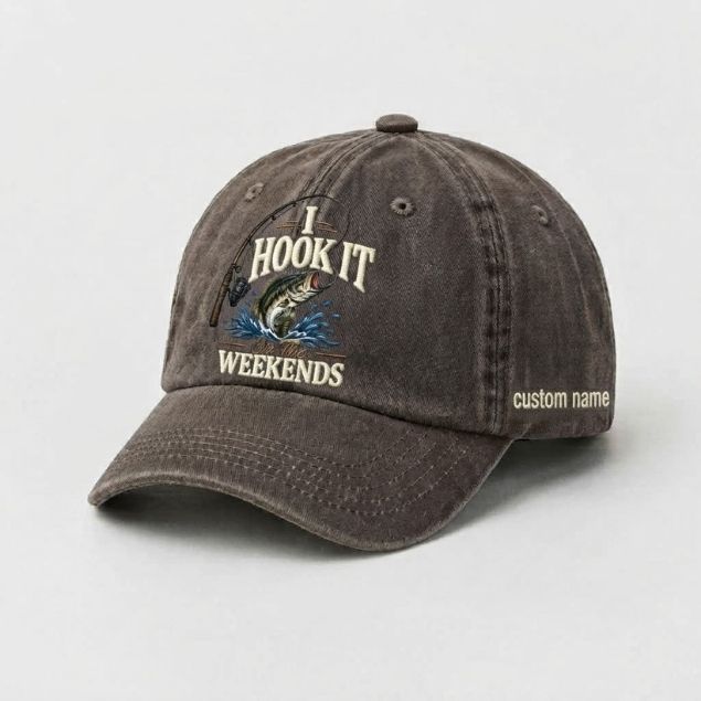 Personalized Bass Fishing Hat I Hook It On The Weekends Embroidered Fishing Custom Name Cap
