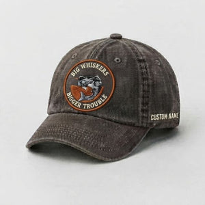 Big Whiskers Bigger Trouble Hat, Custom Name Embroidered Cap, Personalized Catfish Fishing Dad Hat - 5