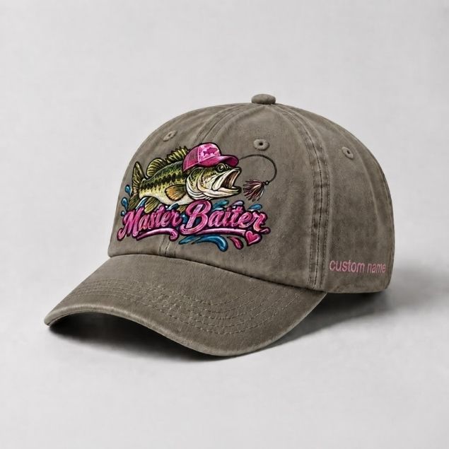 Master Baiter Largemouth Bass Custom Name Embroidered Hat for Women