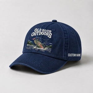 Old River Outdoors Embroidered Fishing Hat, Trout Fly Fishing Dad Hat, Custom Outdoor Adventure Baseball Cap, Nature River Angler Gift - 3